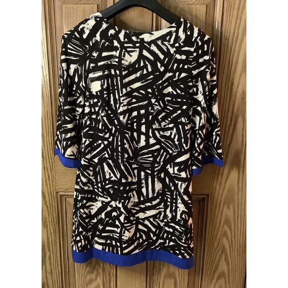 Eliza J Womens Shift Dress Size 6 Short Sleeves Black And Blue Print - Picture 1 of 5